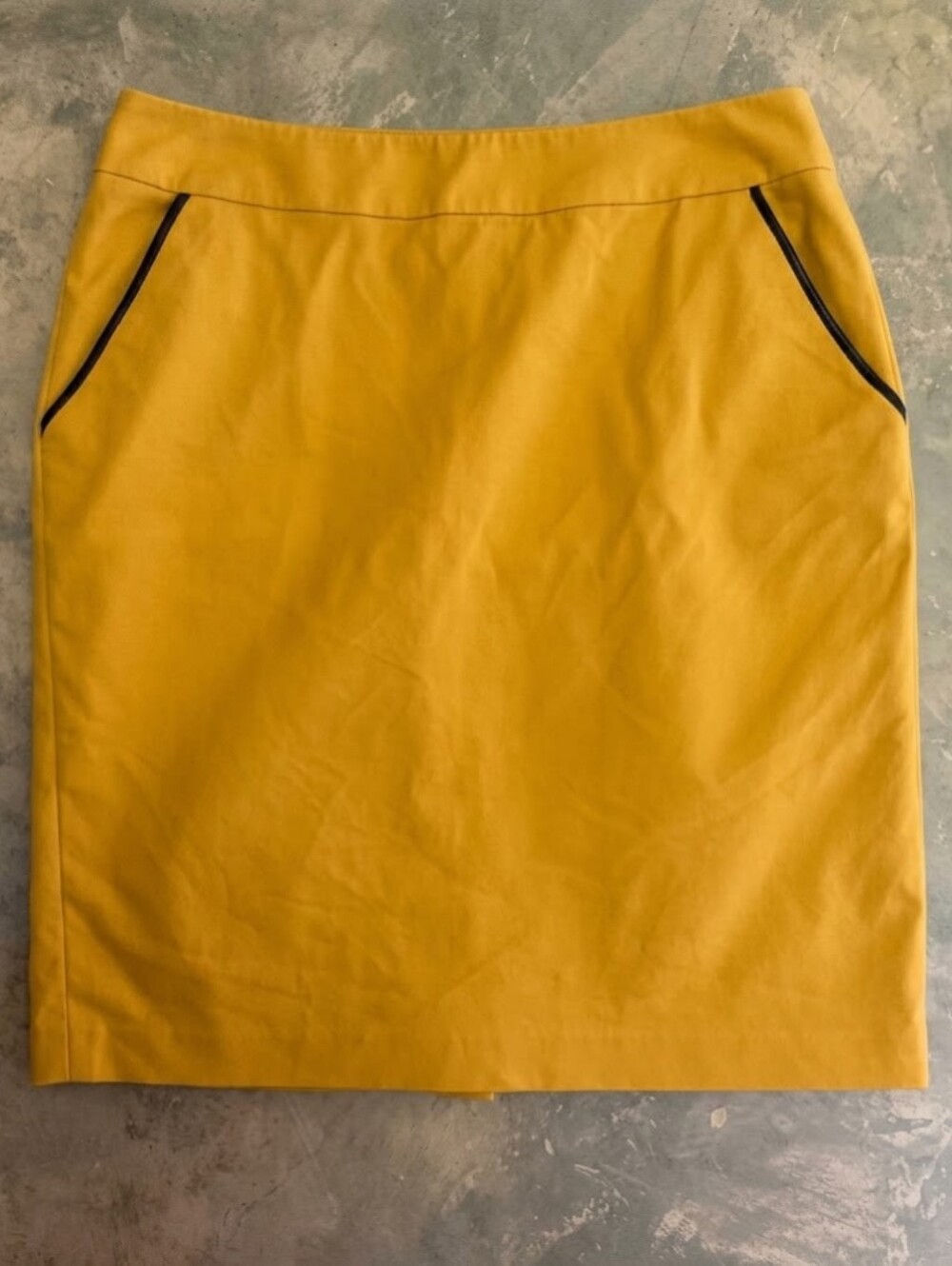 Sandro Paris Mustard Yellow Leather Trim Cotton Pencil Skirt Size 8